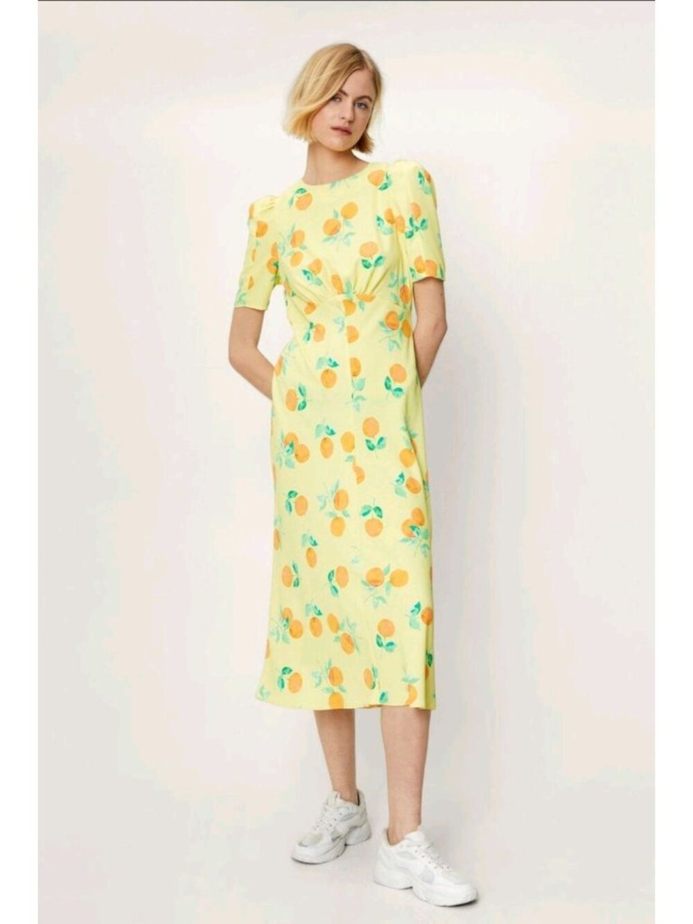 NASTY GAL Orange Print Slip Midi Dress Sz US 14 / UK 16 NEW